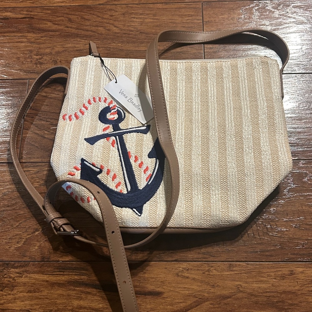 Vera Bradley Straw Bucket Crossbody Purse, Regatta Anchor Navy, One Size NWT - Picture 4 of 5